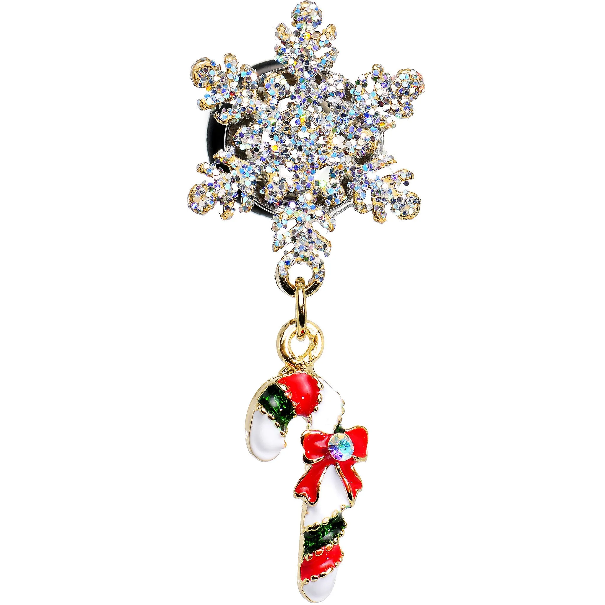 0 Gauge Snowflake and Candy Cane Christmas Single Flare Dangle Plug Set