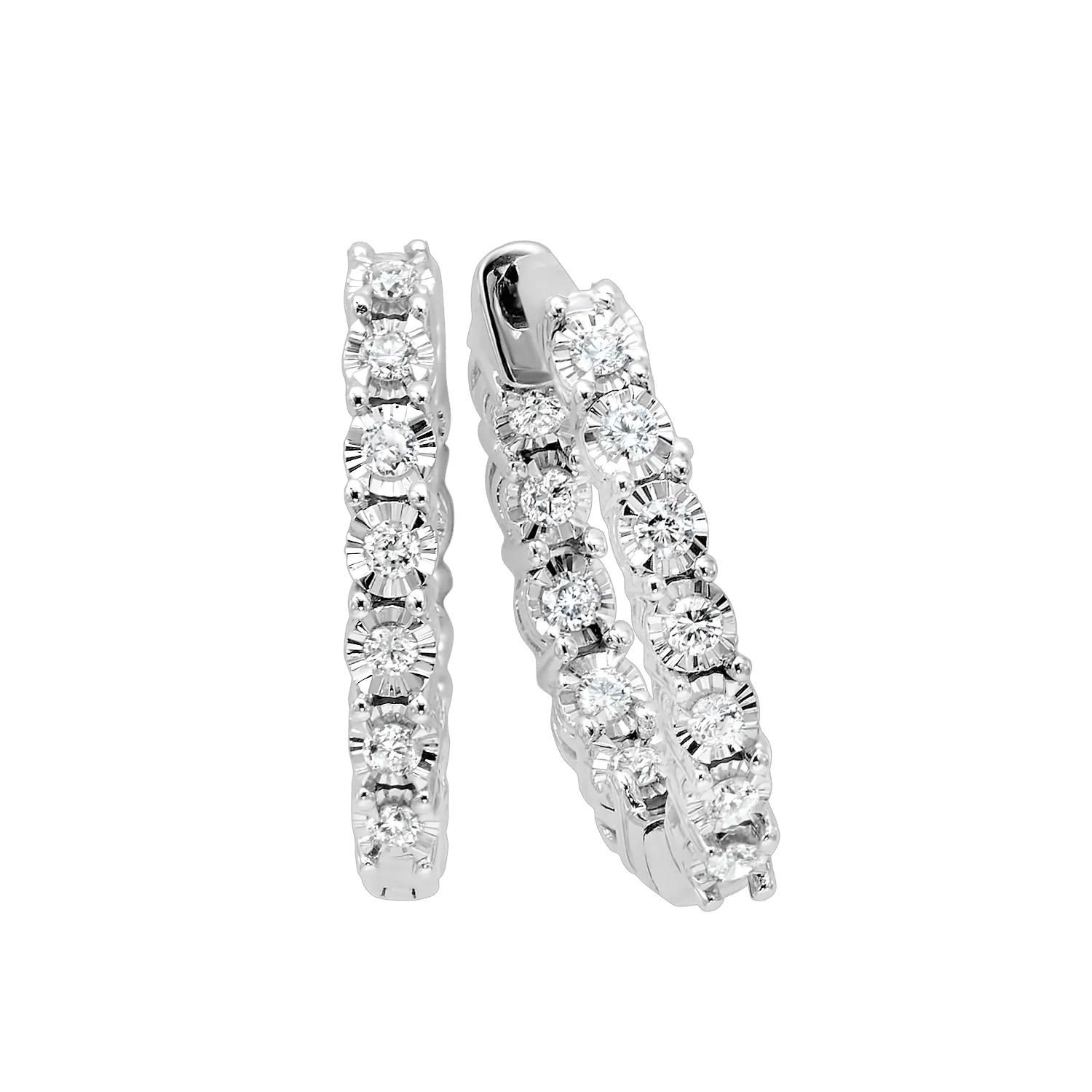 14KTW Diamond Tru Reflection Round Hoops Basics Earring 3/4Ct