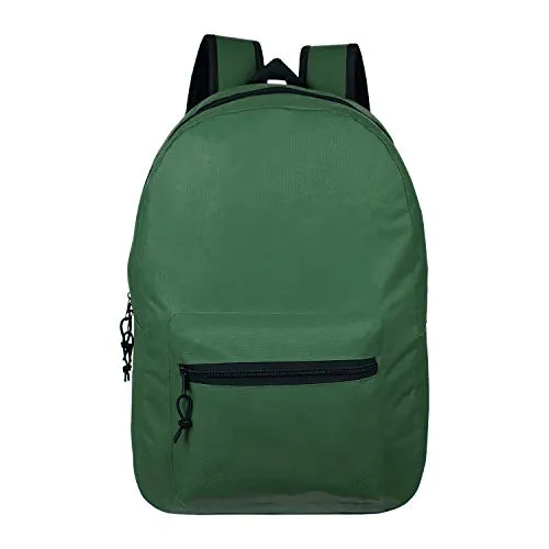 15" Wholesale Classic Basic Backpack in 6 Assorted Colors - Bulk Case of 24 Bookbags