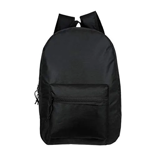 15" Wholesale Classic Basic Backpack in 6 Assorted Colors - Bulk Case of 24 Bookbags