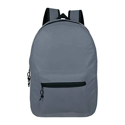 15" Wholesale Classic Basic Backpack in 6 Assorted Colors - Bulk Case of 24 Bookbags