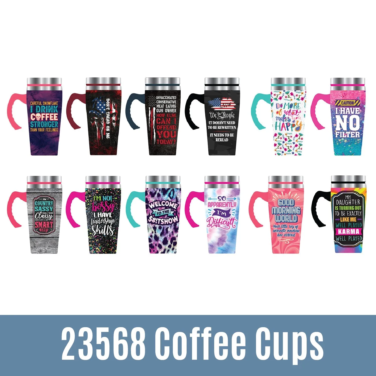 16 oz Travel Mug Assortment Floor Display - 24 Pieces Per Retail Ready Display 88433