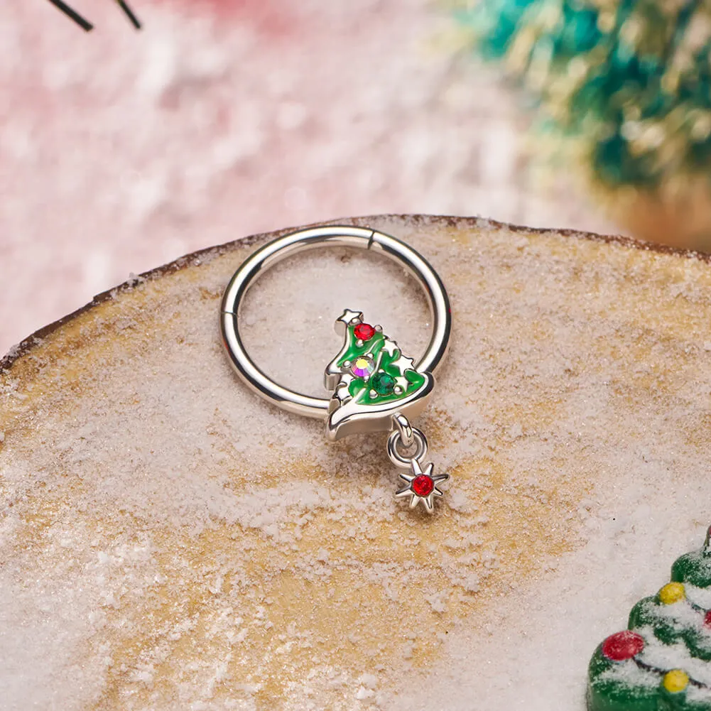 16G Festive Christmas Tree Hinged Segment Septum Ring