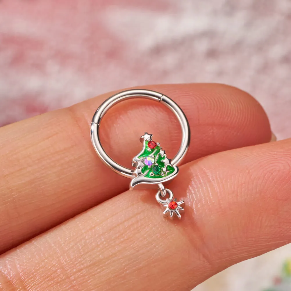 16G Festive Christmas Tree Hinged Segment Septum Ring