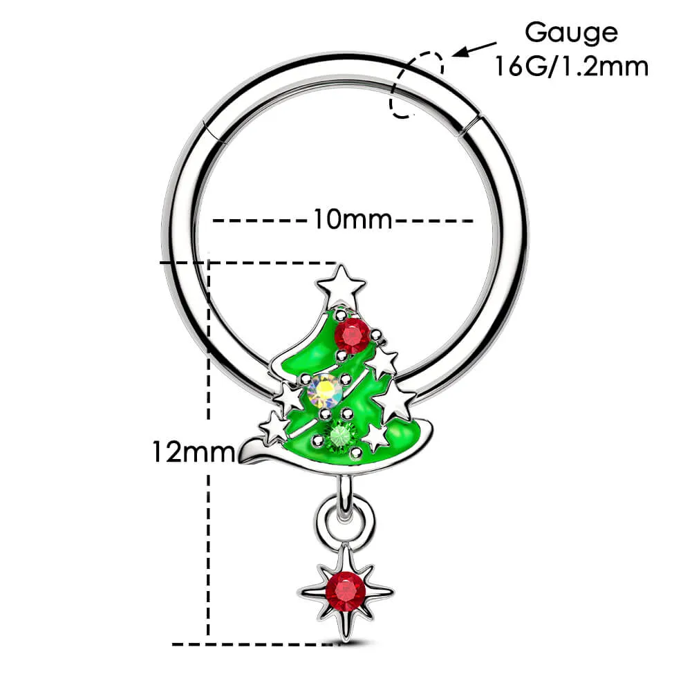 16G Festive Christmas Tree Hinged Segment Septum Ring