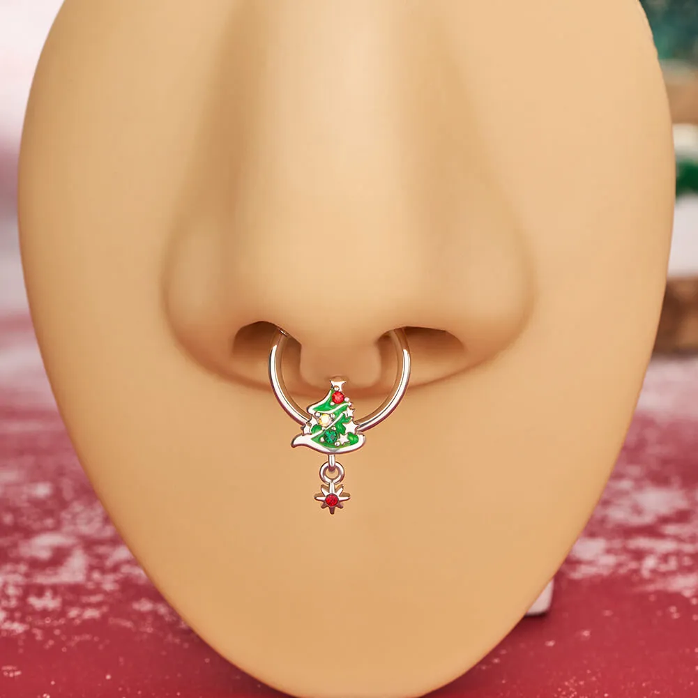 16G Festive Christmas Tree Hinged Segment Septum Ring