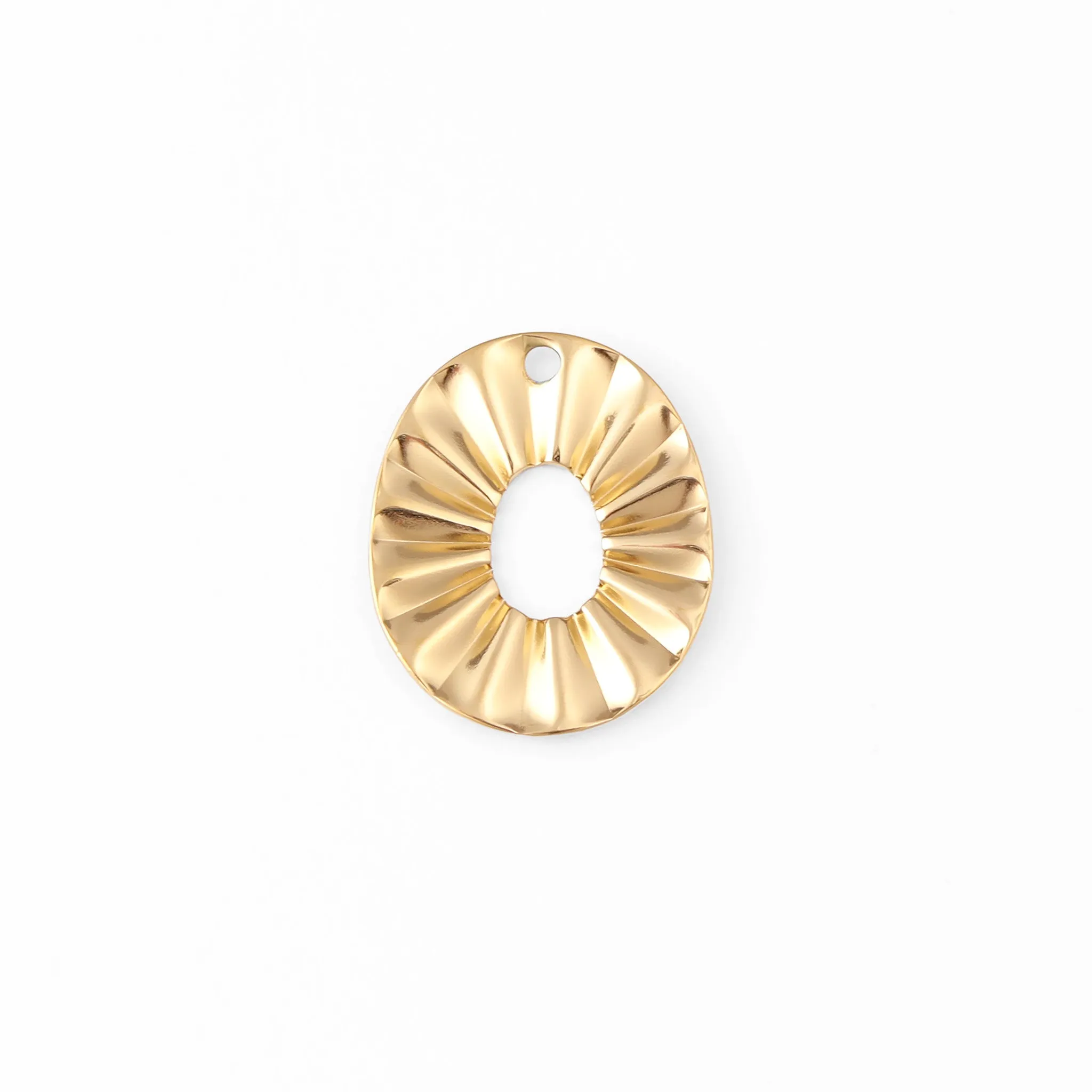 18K Gold PVD Stainless Steel Crimped Oval Charm / PDL0057