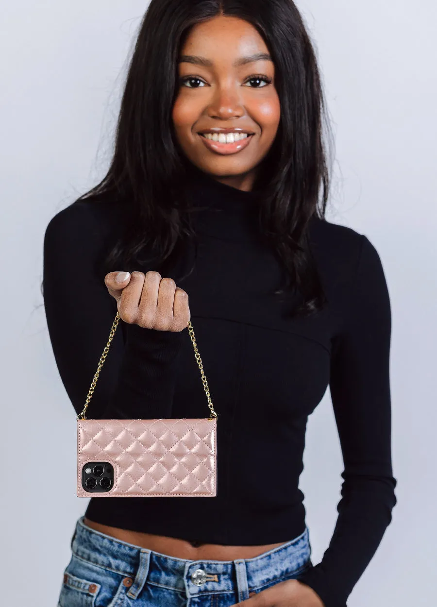 2-in-1 Quilted Wallet Case in Rose Gold