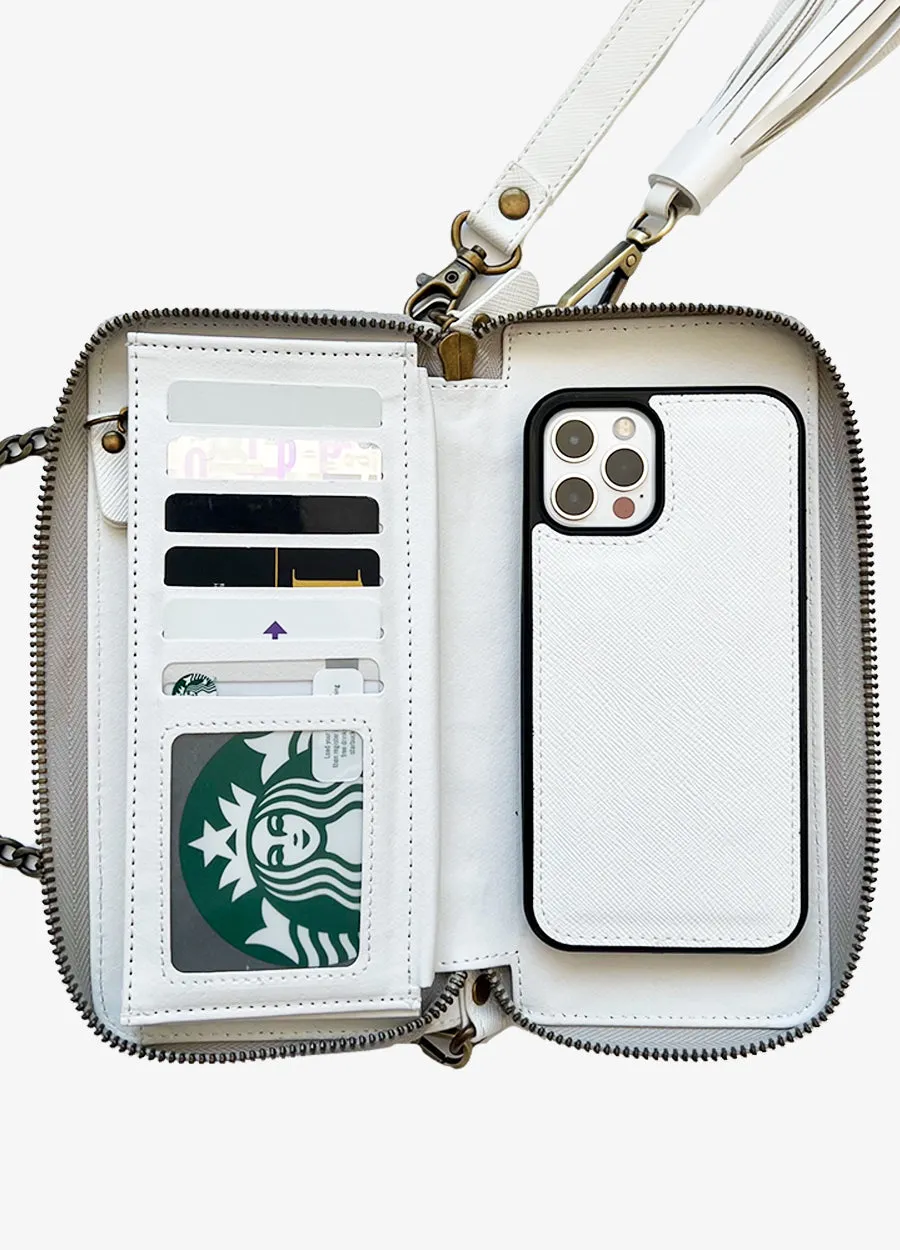 2-in-1 RFID Crossbody Wallet Phone Case in White