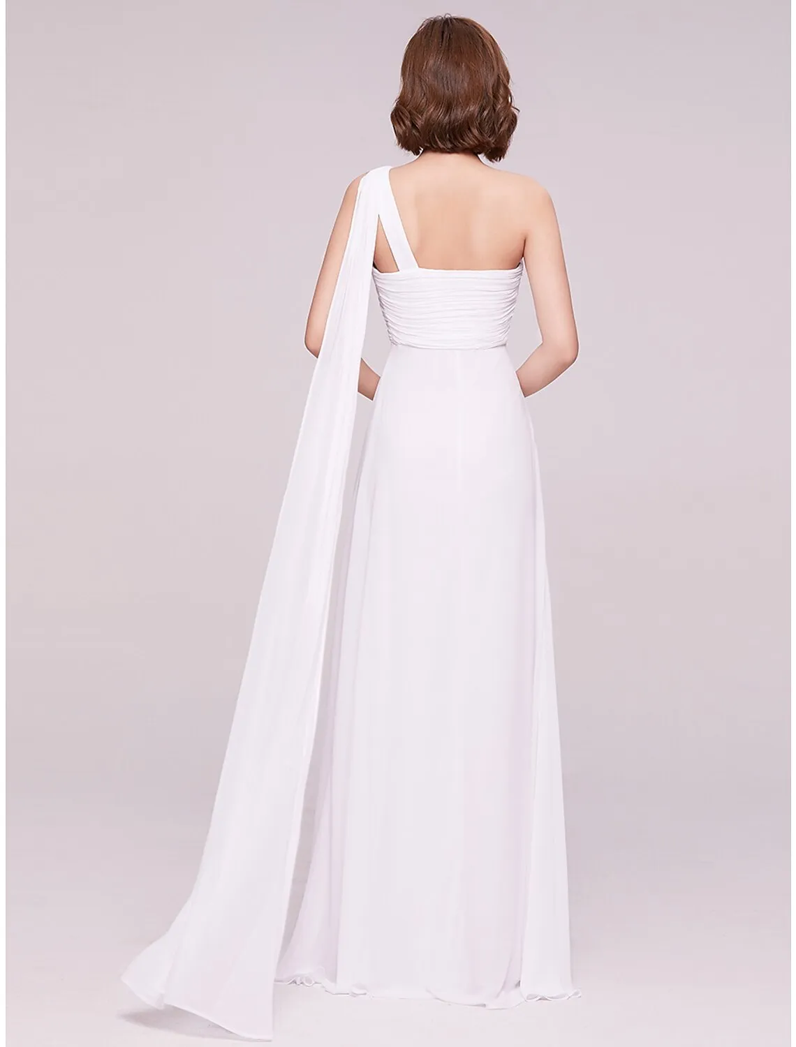 A-Line Evening Gown Empire Dress Formal Evening Floor Length Sleeveless One Shoulder Bridesmaid Dress Chiffon Backless with Pleats Draping