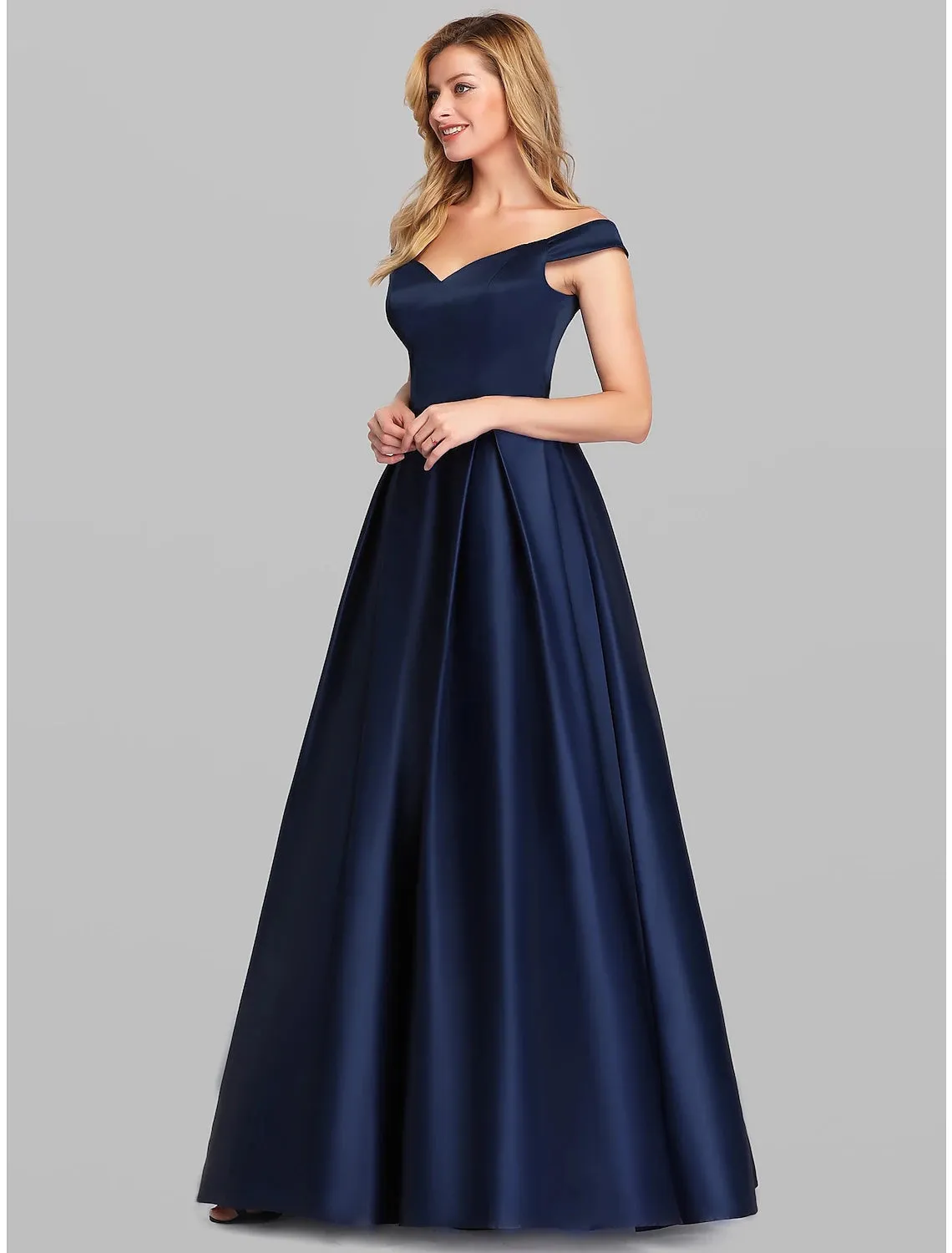 A-Line Evening Gown Party Dress Elegant & Luxurious Dress Wedding Guest Formal Evening Floor Length Sleeveless Plunging Neck Satin with Ruched