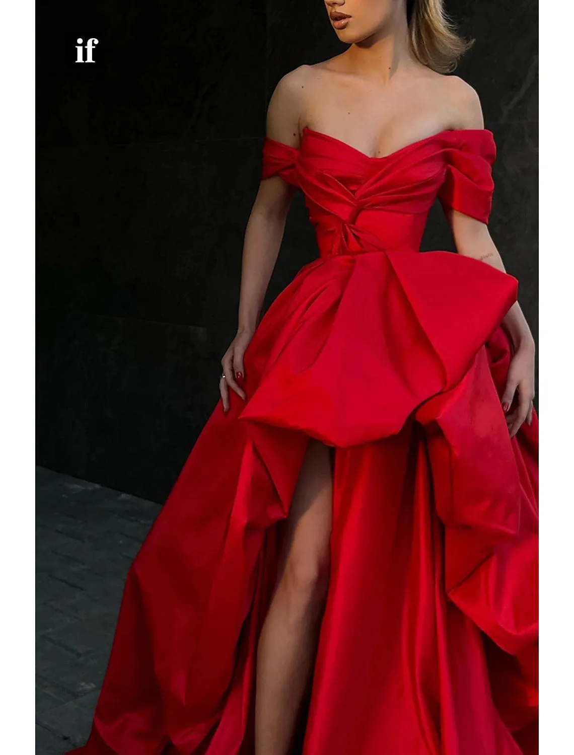 A-Line Evening Gown Party Dress Masquerade Prom Sweep / Brush Train Sleeveless Off Shoulder Satin with Slit