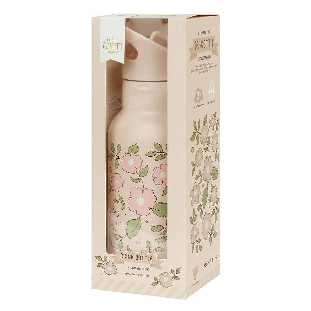 A Little Lovely Company Stainless Steel Drink Bottle: Blossoms Pink