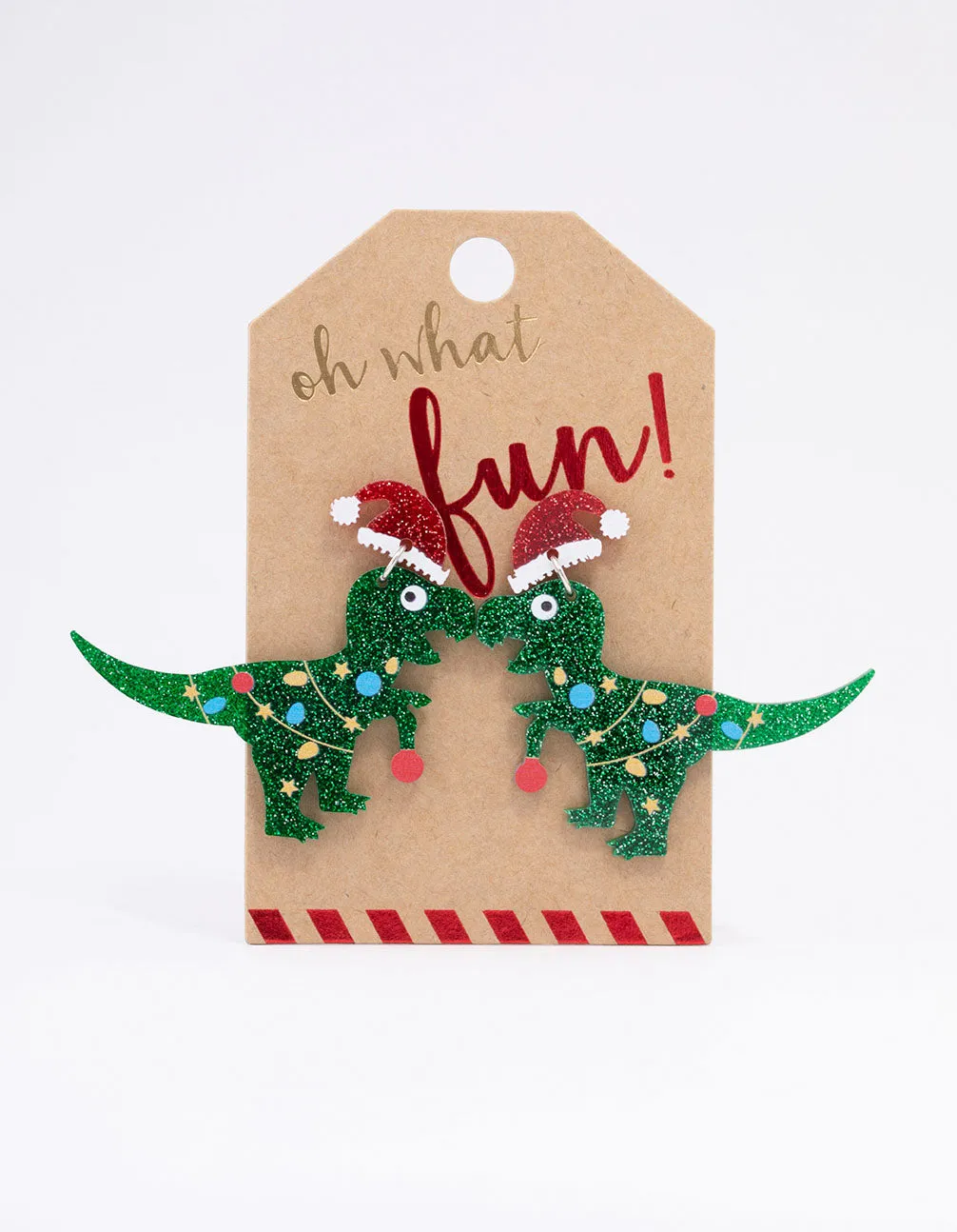 Acrylic Christmas Dinosaur Drop Earrings