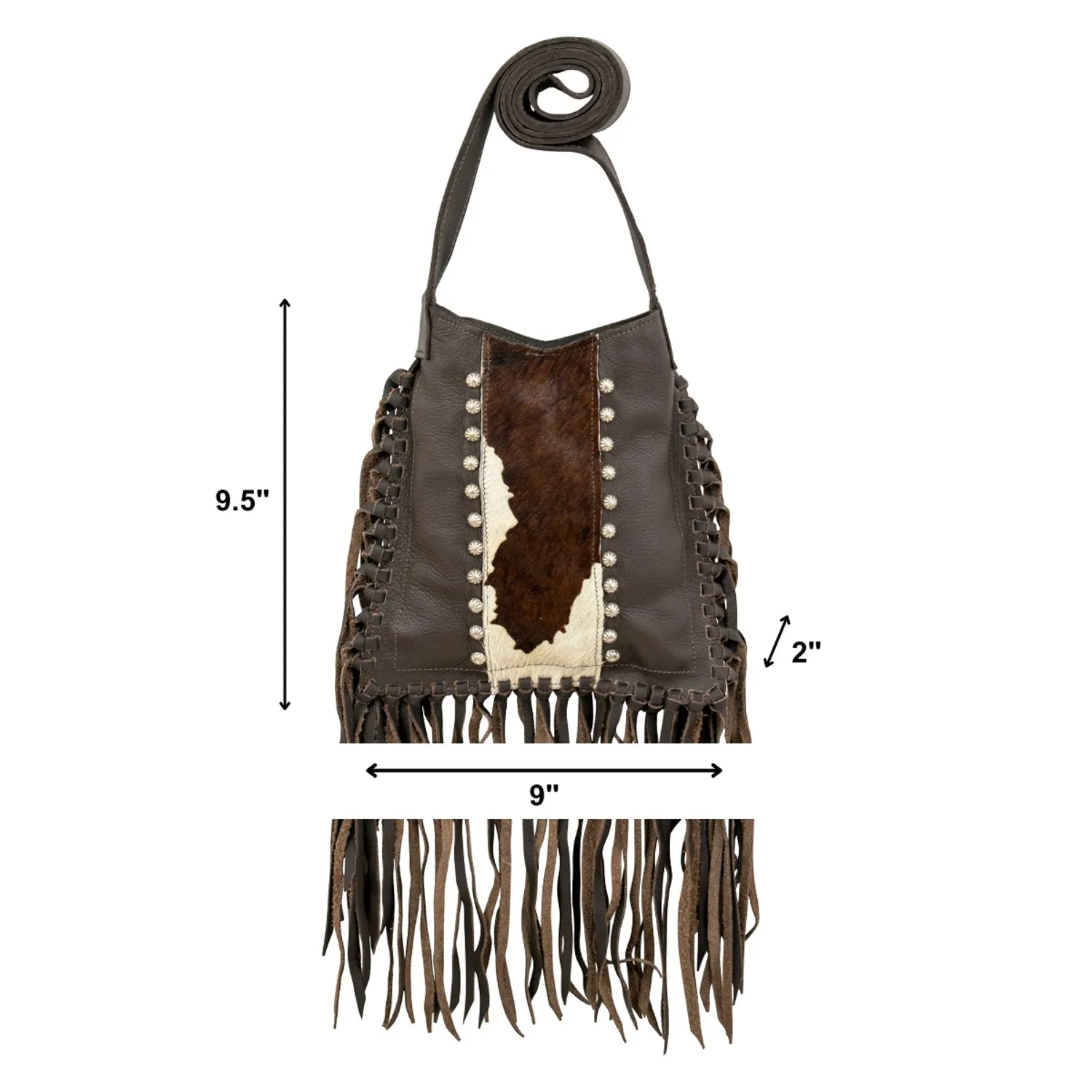 American West Womens Fringed Cowgirl 9in Chocolate Brown Leather Crossbody Bag