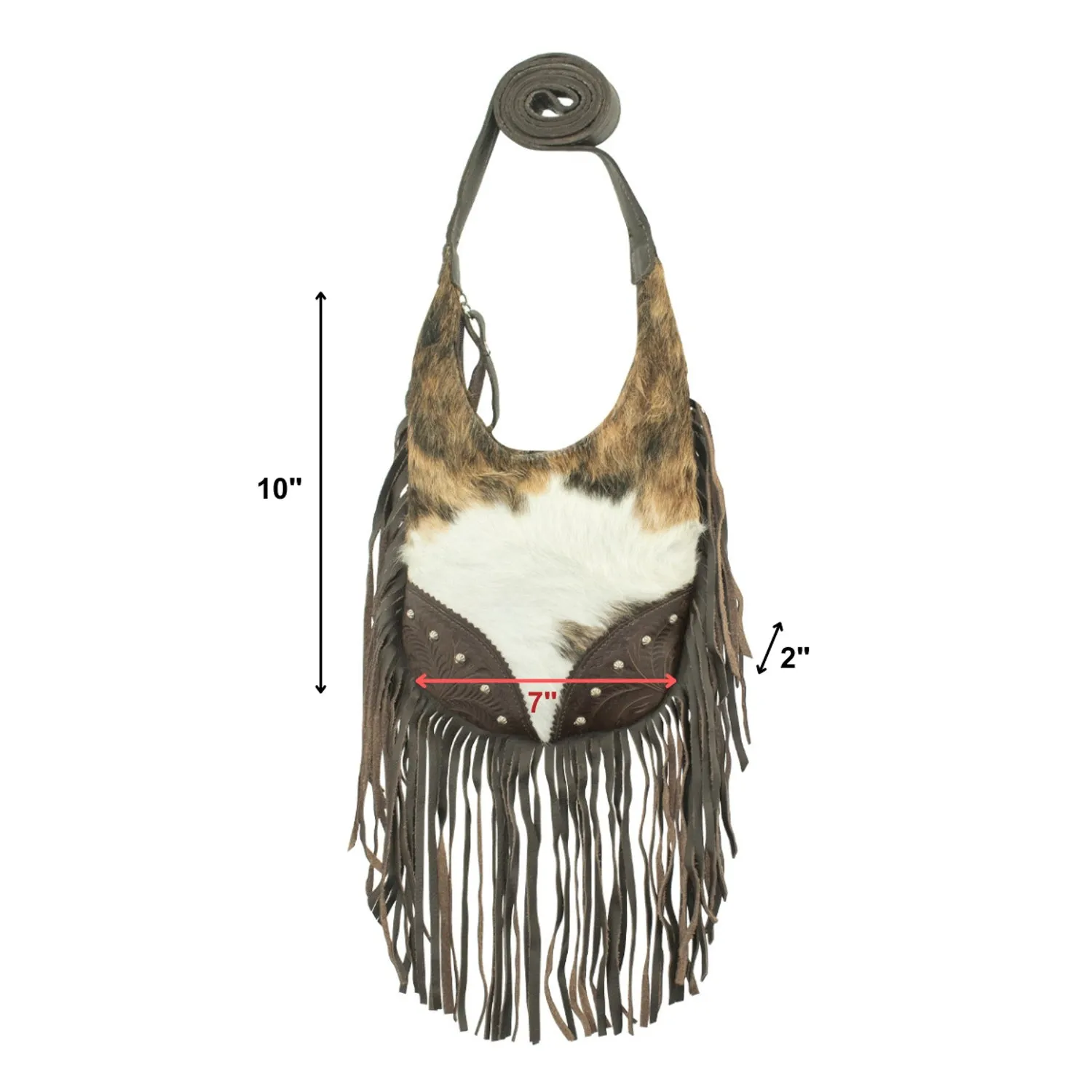 American West Womens Fringed Cowgirl Hobo Pony Hair-On Leather Crossbody Bag