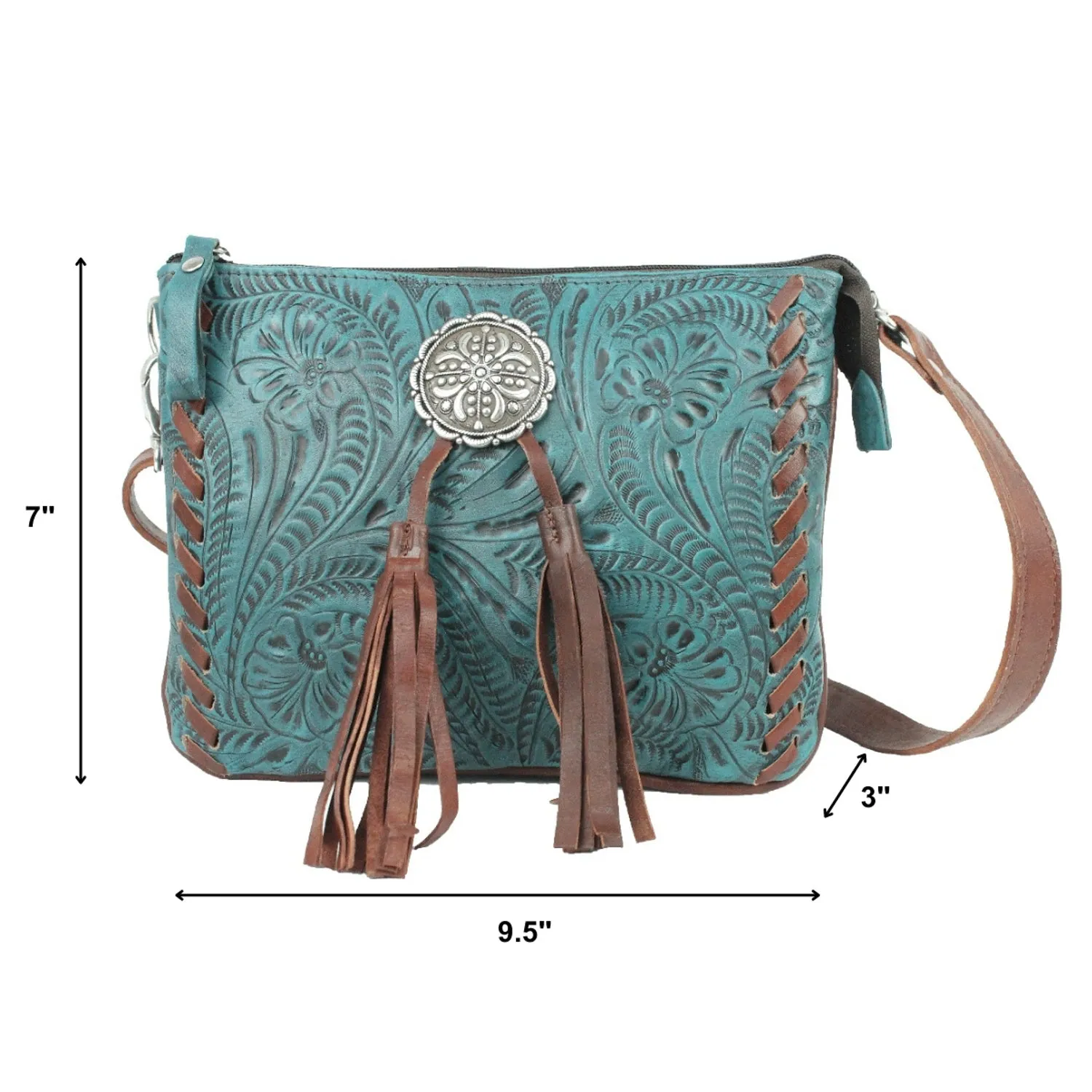 American West Womens Lariats and Lace Dark Turquoise Leather Crossbody Bag