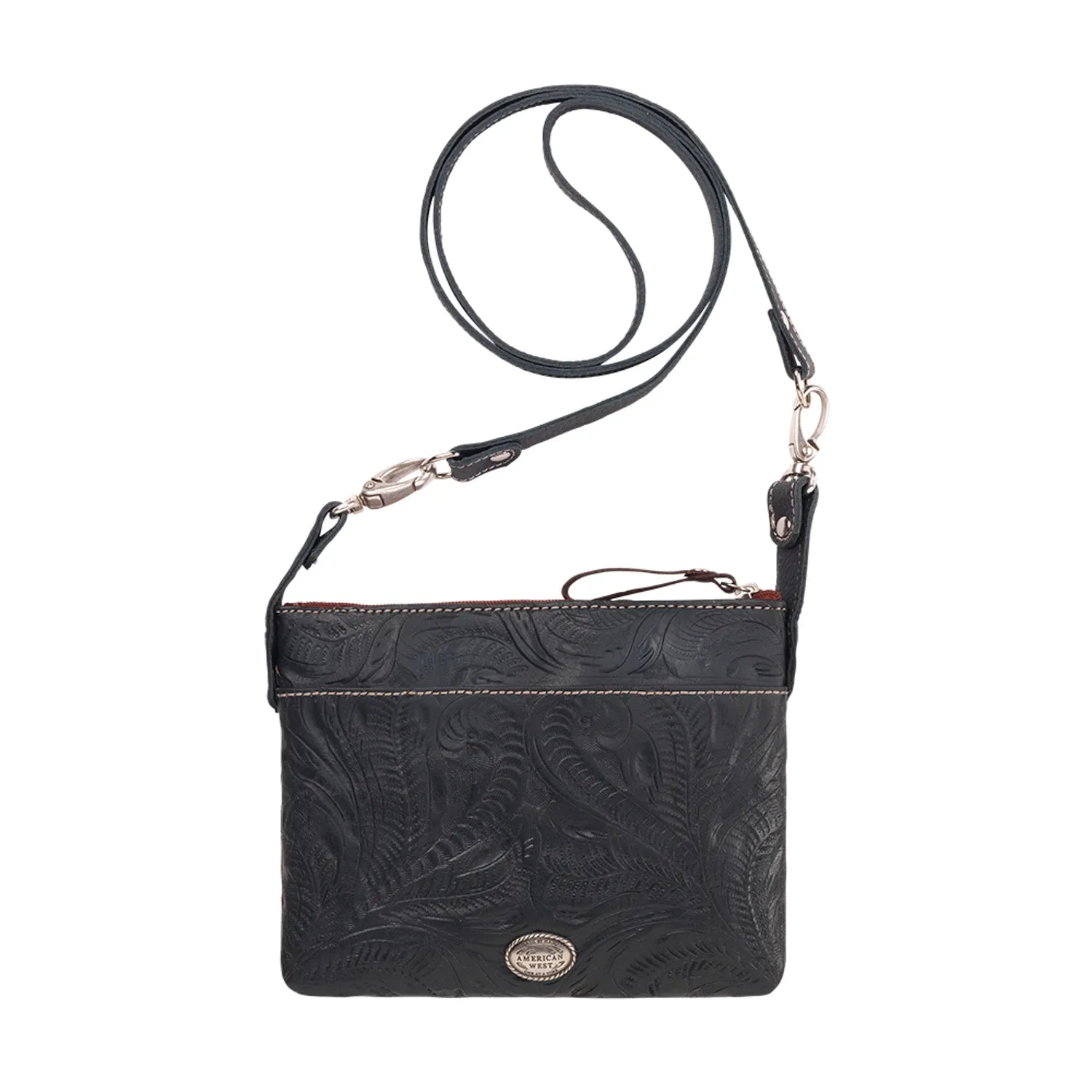 American West Womens Trail Rider Navy Blue Leather Crossbody Bag