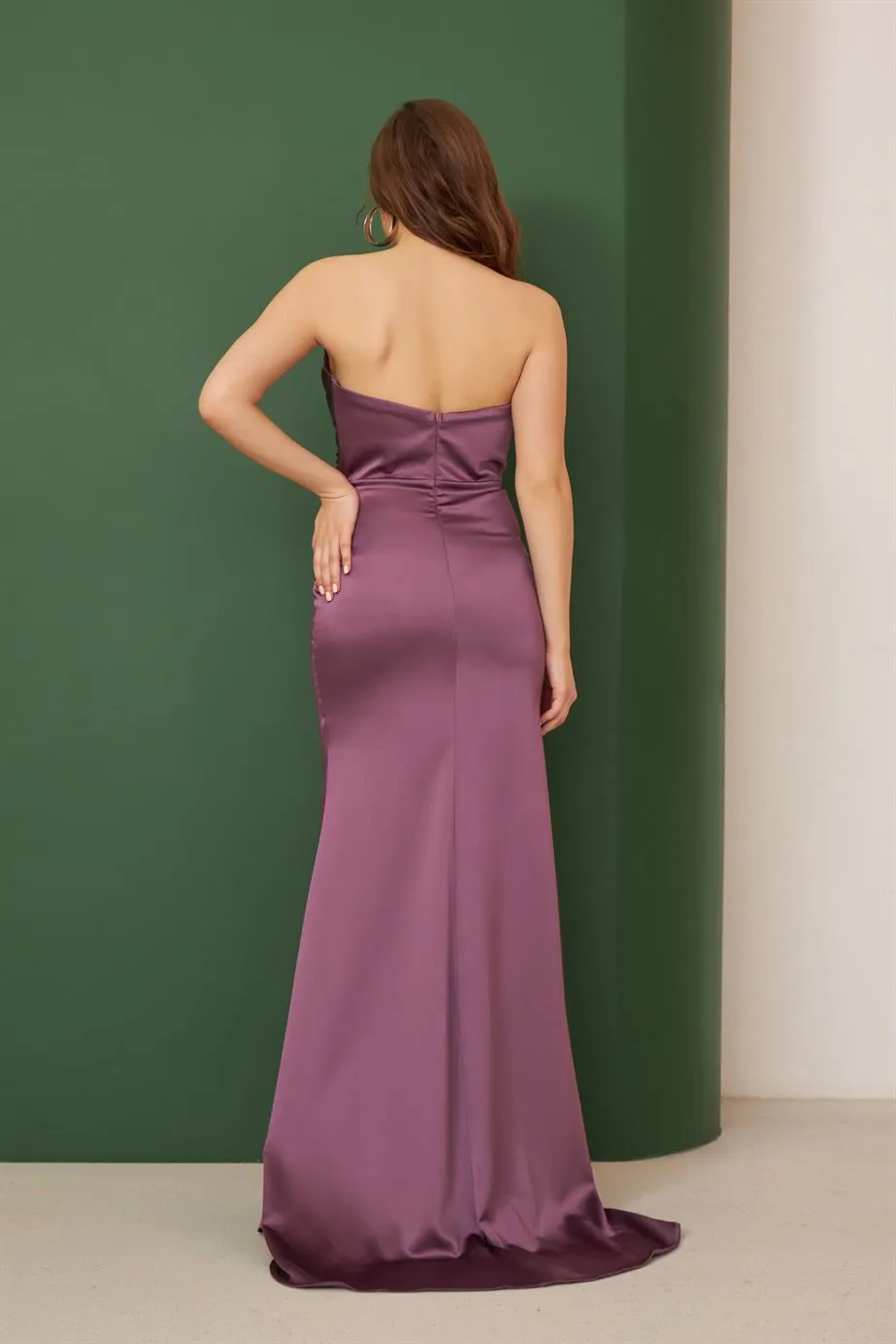 Angelino Lavender Satin Strapless Embroidered Long Evening Dress