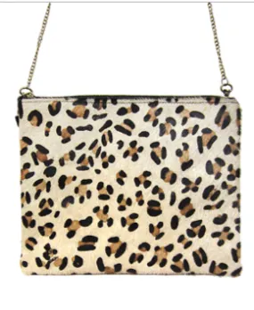 Animal Print Cowhide Clutch in leopard/light brown