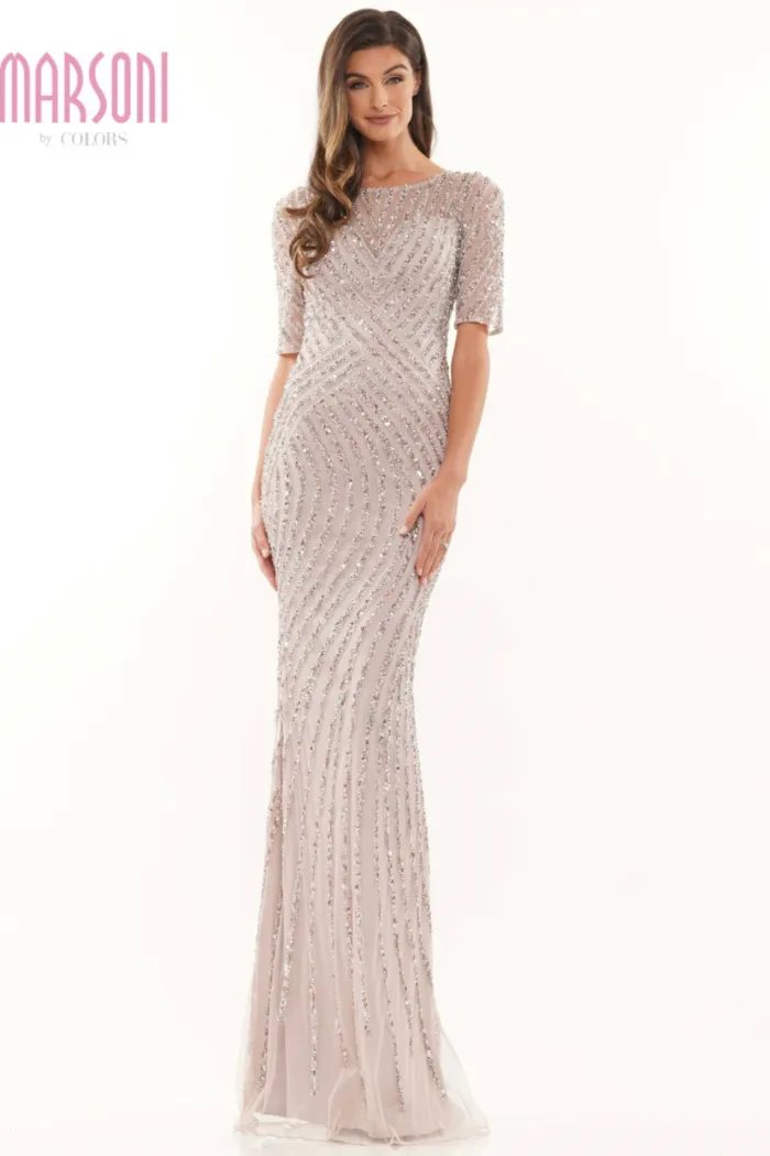 Beaded High Neck Evening Gown