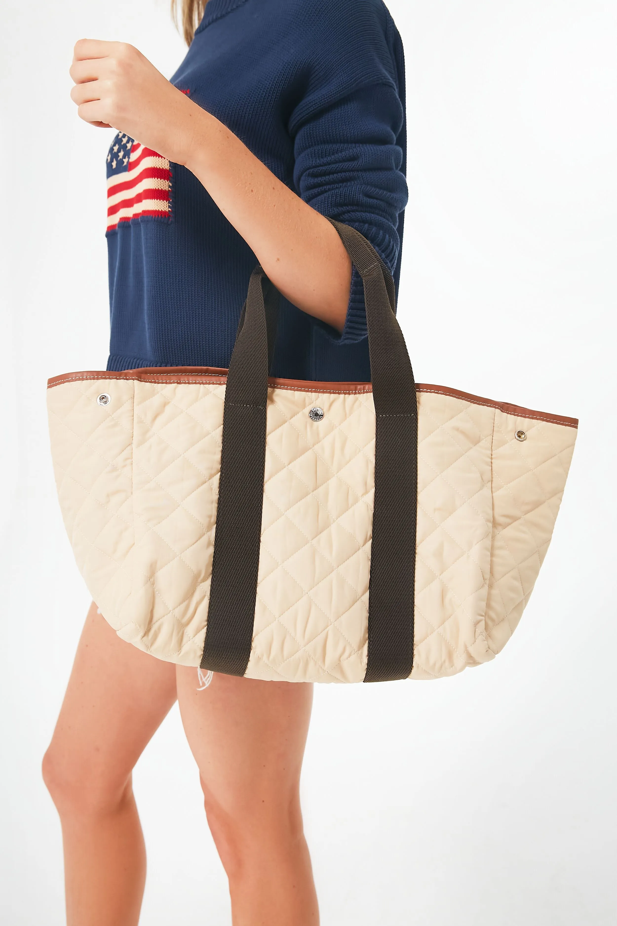 Beige Traversee M Quilted Tote