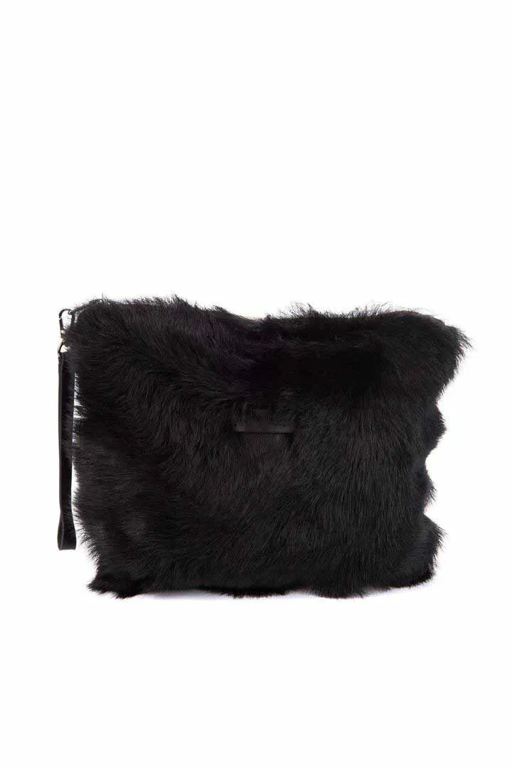 Black Metallic Shearling Clutch