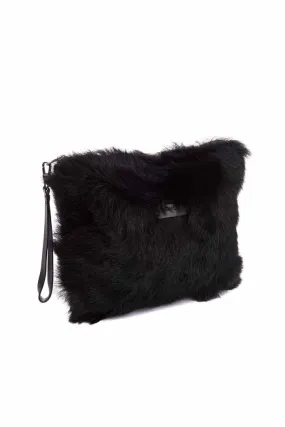 Black Metallic Shearling Clutch