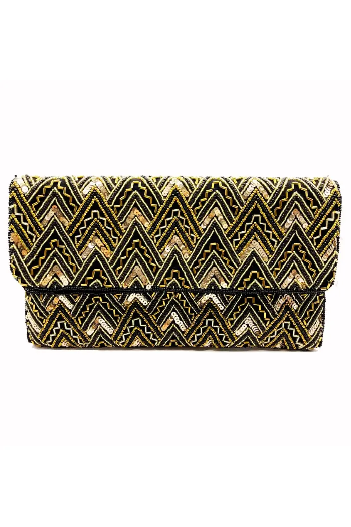 Black/Gold Beaded Clutch