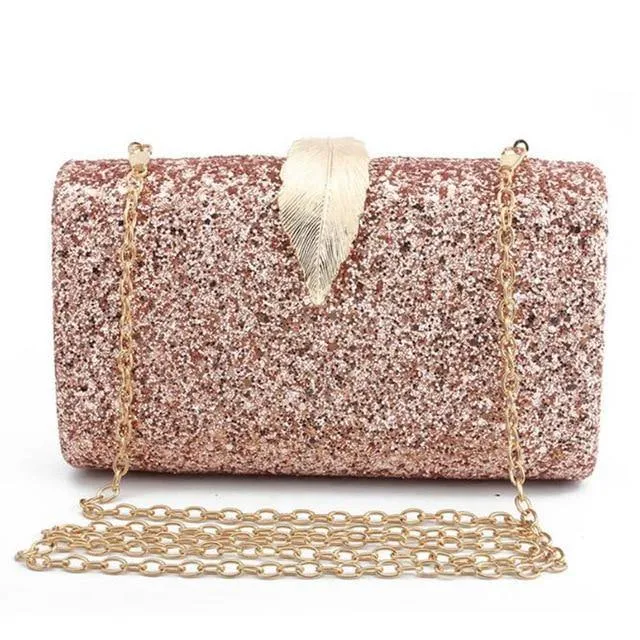 Bling Metal Leaf Hard Case Clutch