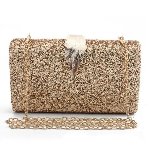 Bling Metal Leaf Hard Case Clutch