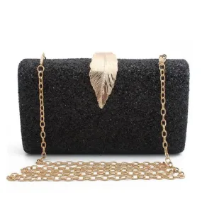 Bling Metal Leaf Hard Case Clutch