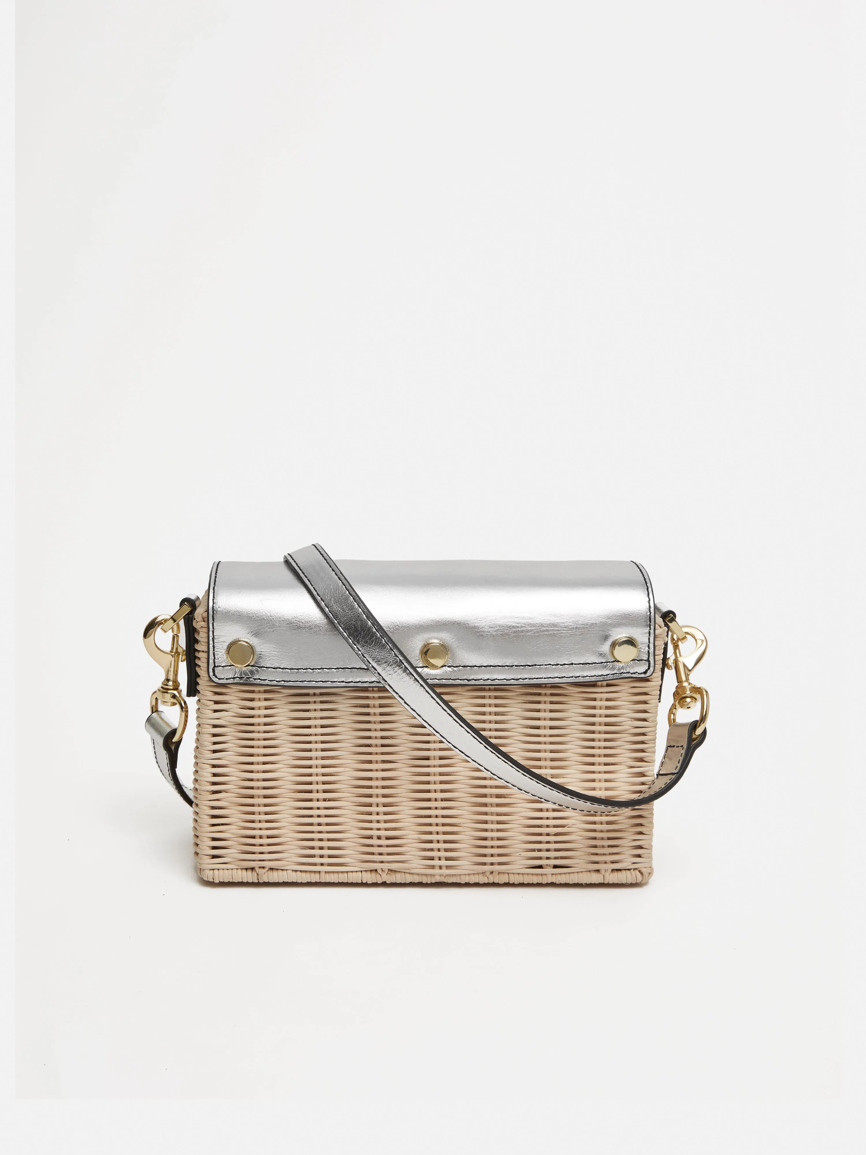 Boxy Straw Cross Body | Silver