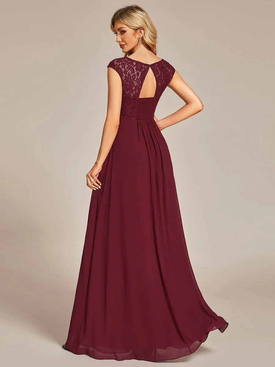 Cap Sleeve A Line Lace & Chiffon Plus Size Evening Dress