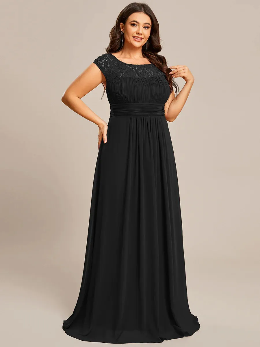 Cap Sleeve A Line Lace & Chiffon Plus Size Evening Dress