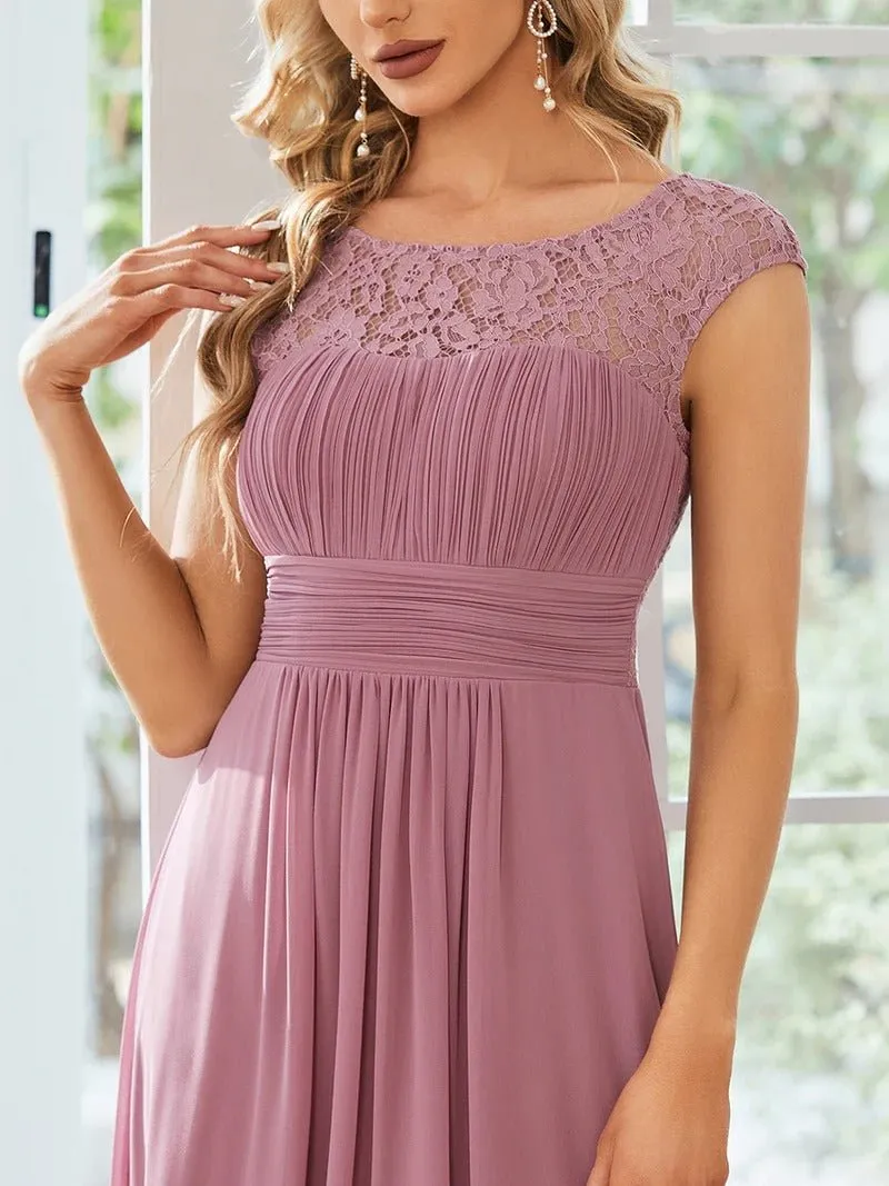 Cap Sleeve A Line Lace & Chiffon Plus Size Evening Dress