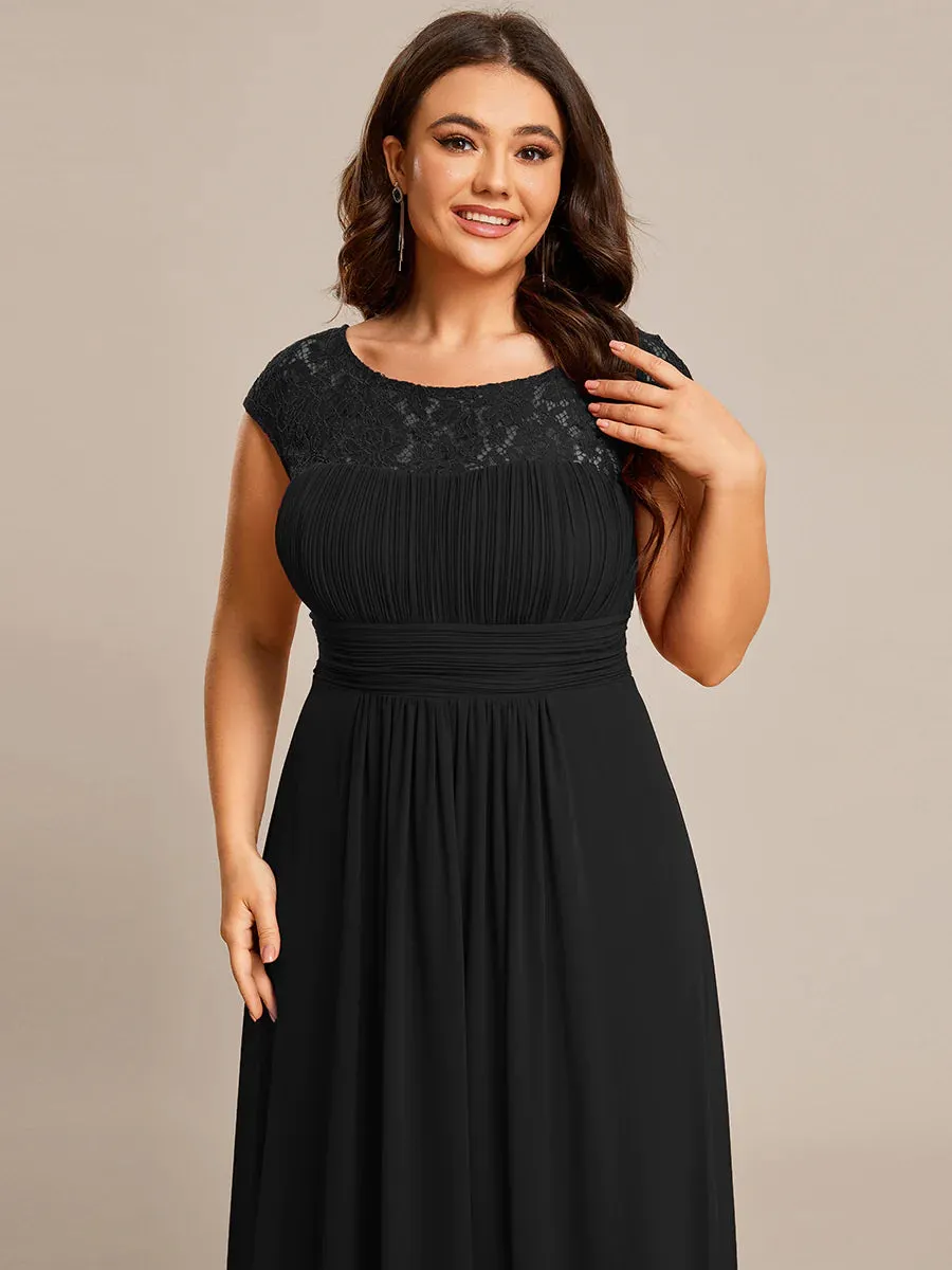 Cap Sleeve A Line Lace & Chiffon Plus Size Evening Dress