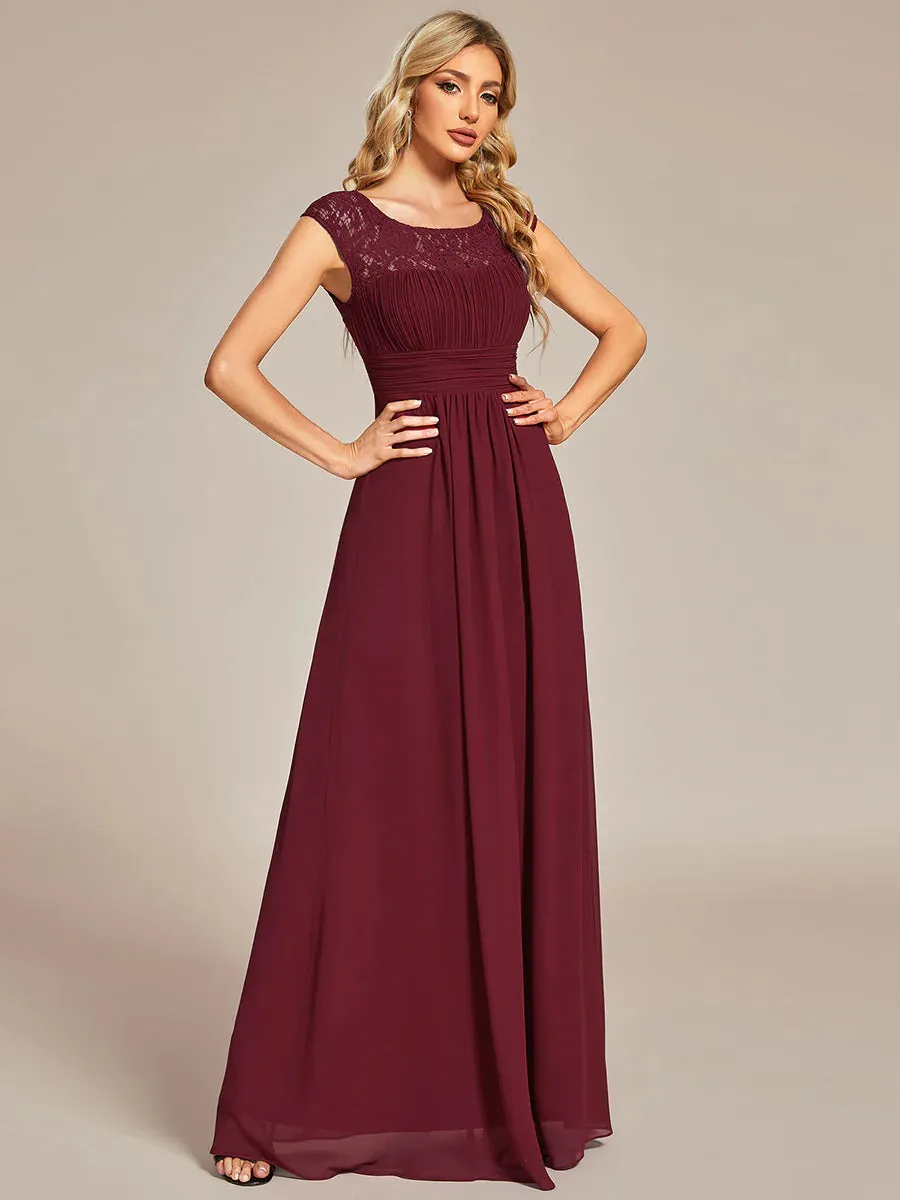 Cap Sleeve A Line Lace & Chiffon Plus Size Evening Dress