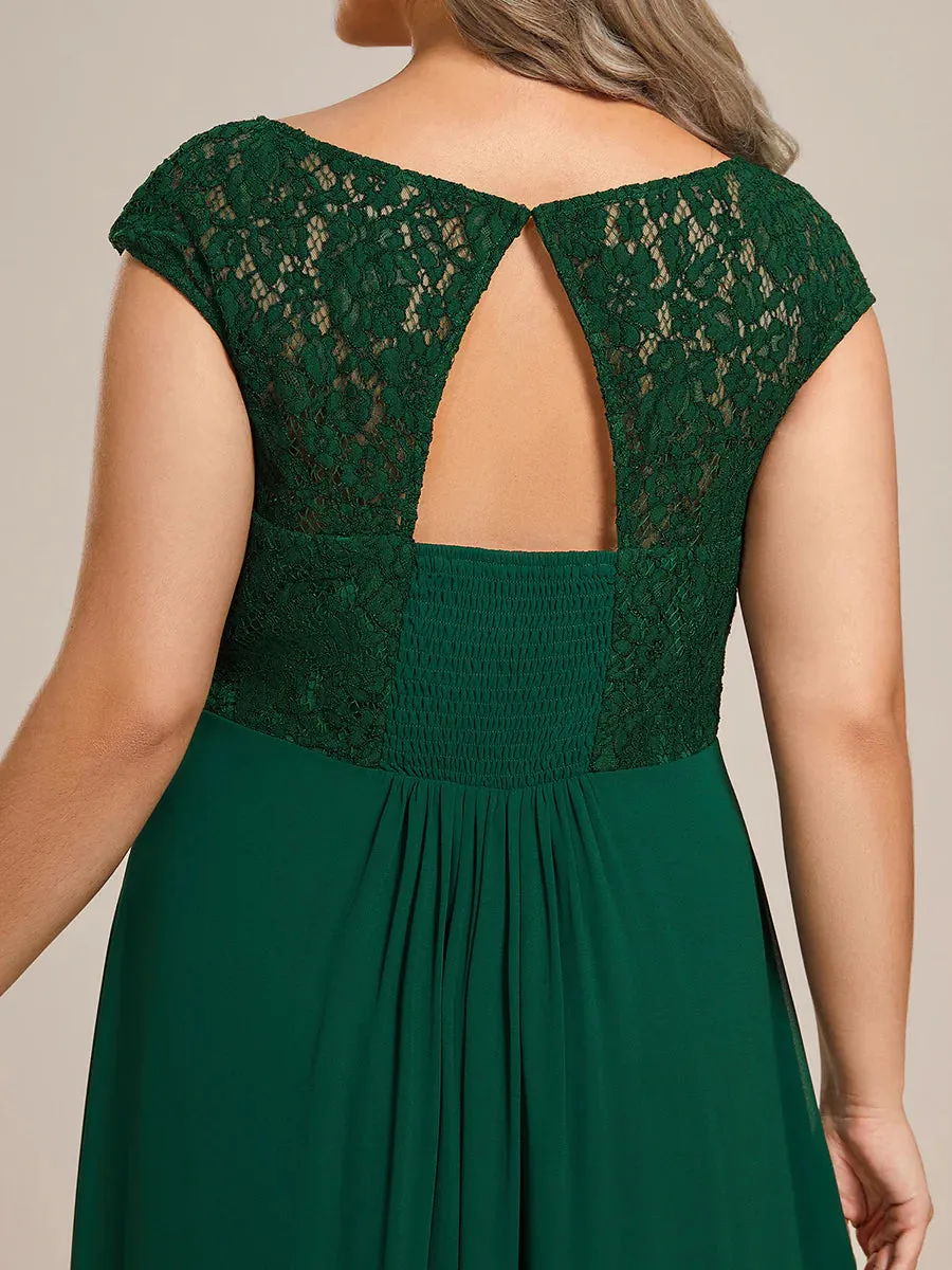 Cap Sleeve A Line Lace & Chiffon Plus Size Evening Dress