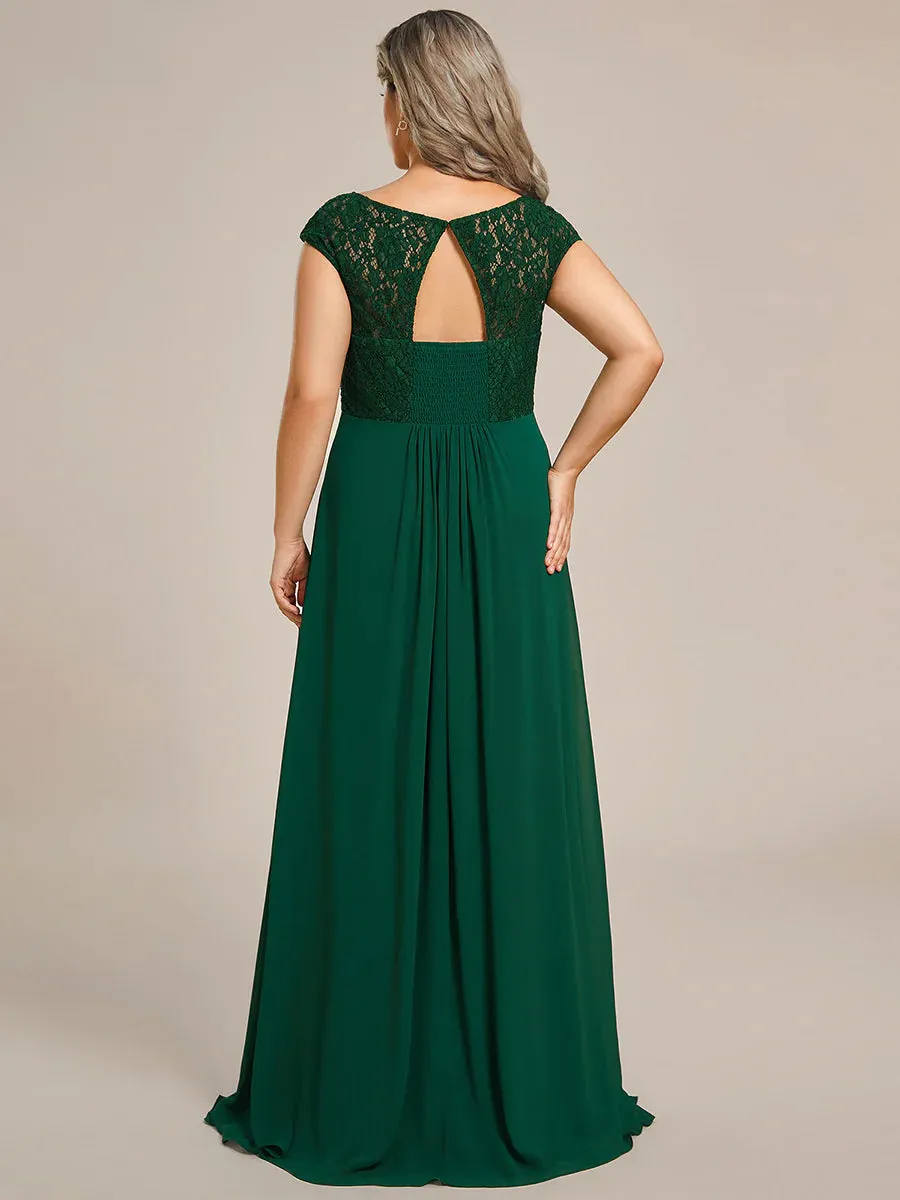 Cap Sleeve A Line Lace & Chiffon Plus Size Evening Dress