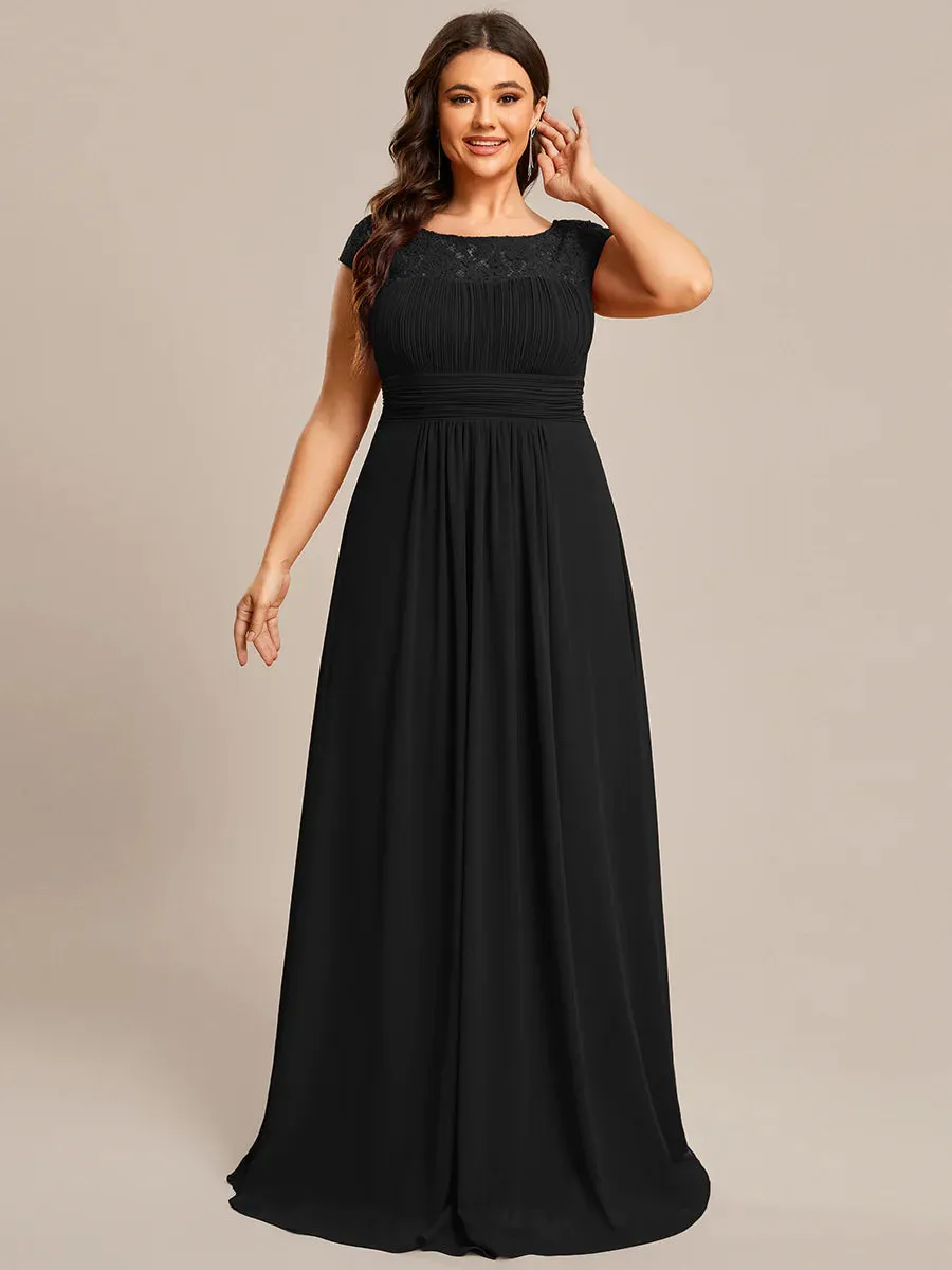 Cap Sleeve A Line Lace & Chiffon Plus Size Evening Dress