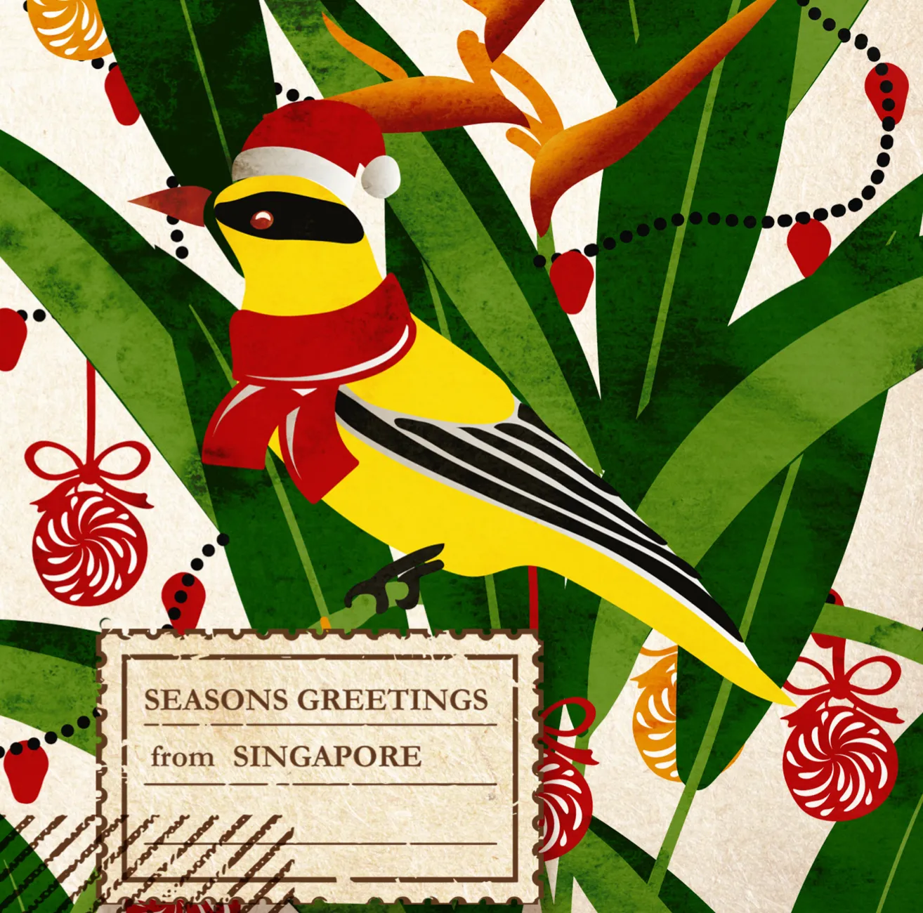 Set of 6 Festive Singapore-Themed Christmas Cards