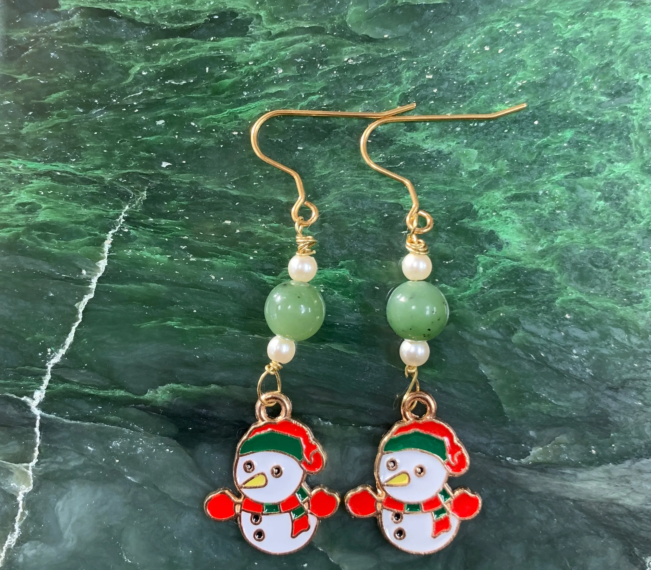 Christmas Jade Dangle Earrings