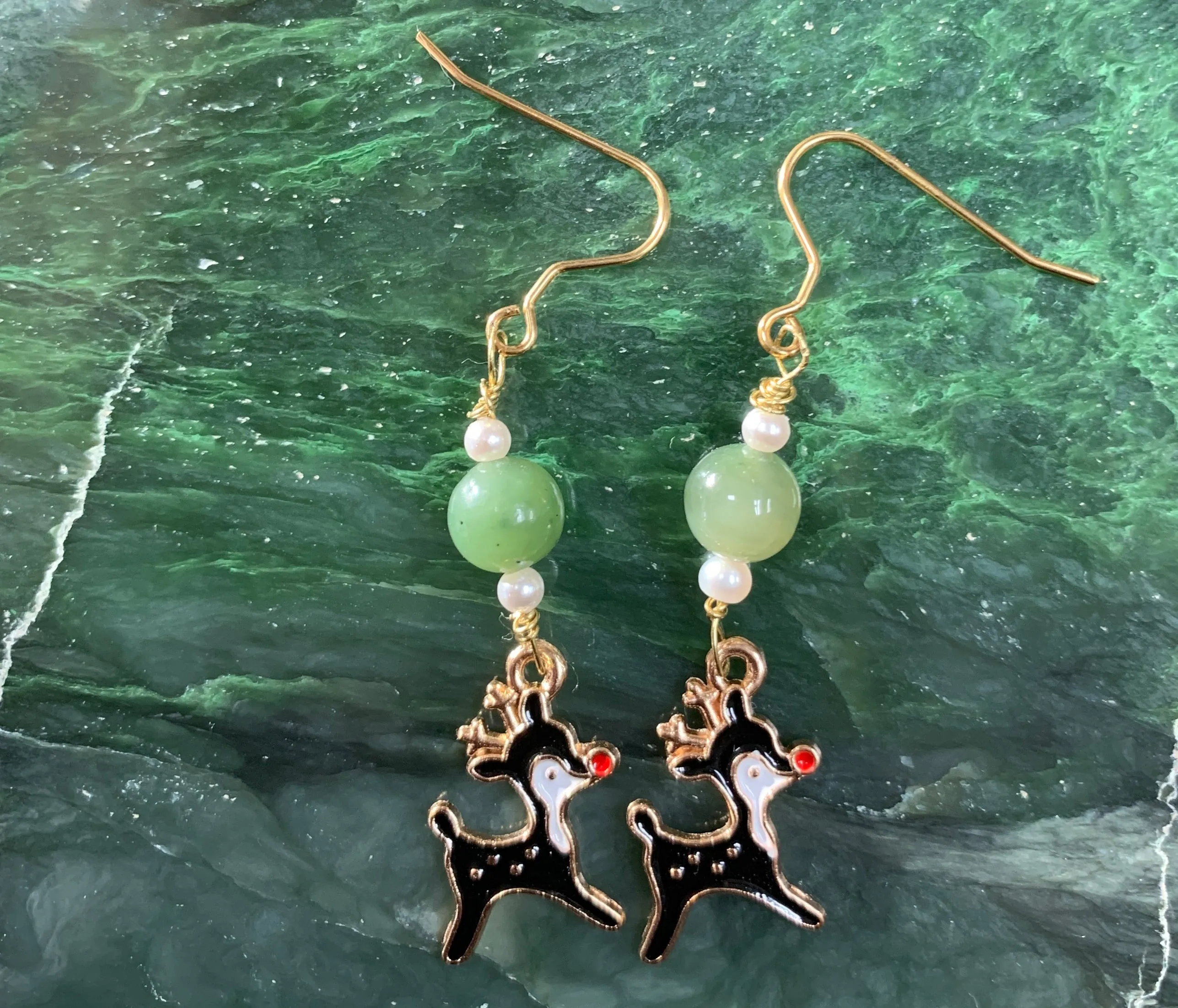 Christmas Jade Dangle Earrings