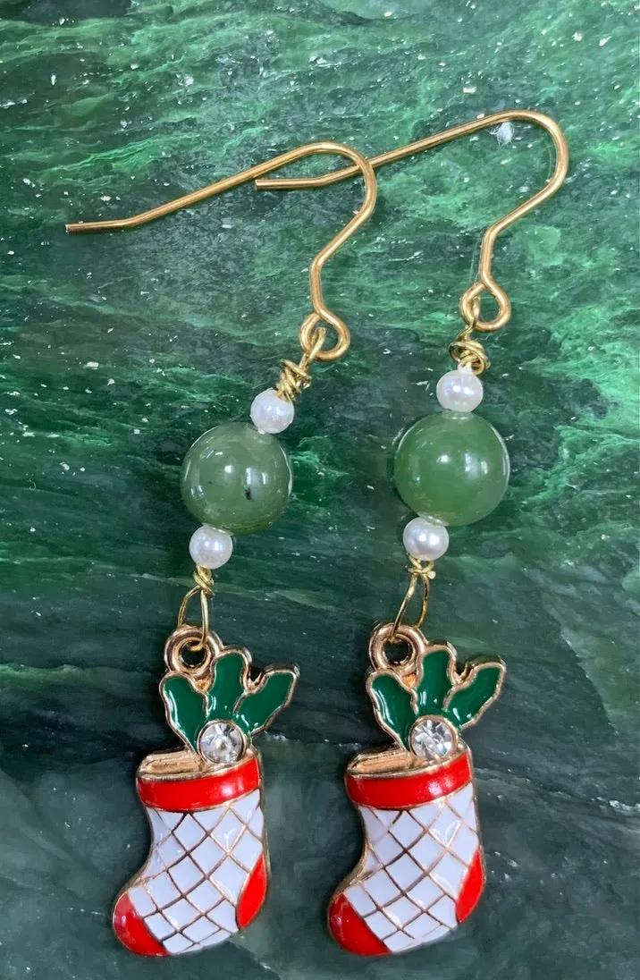 Christmas Jade Dangle Earrings