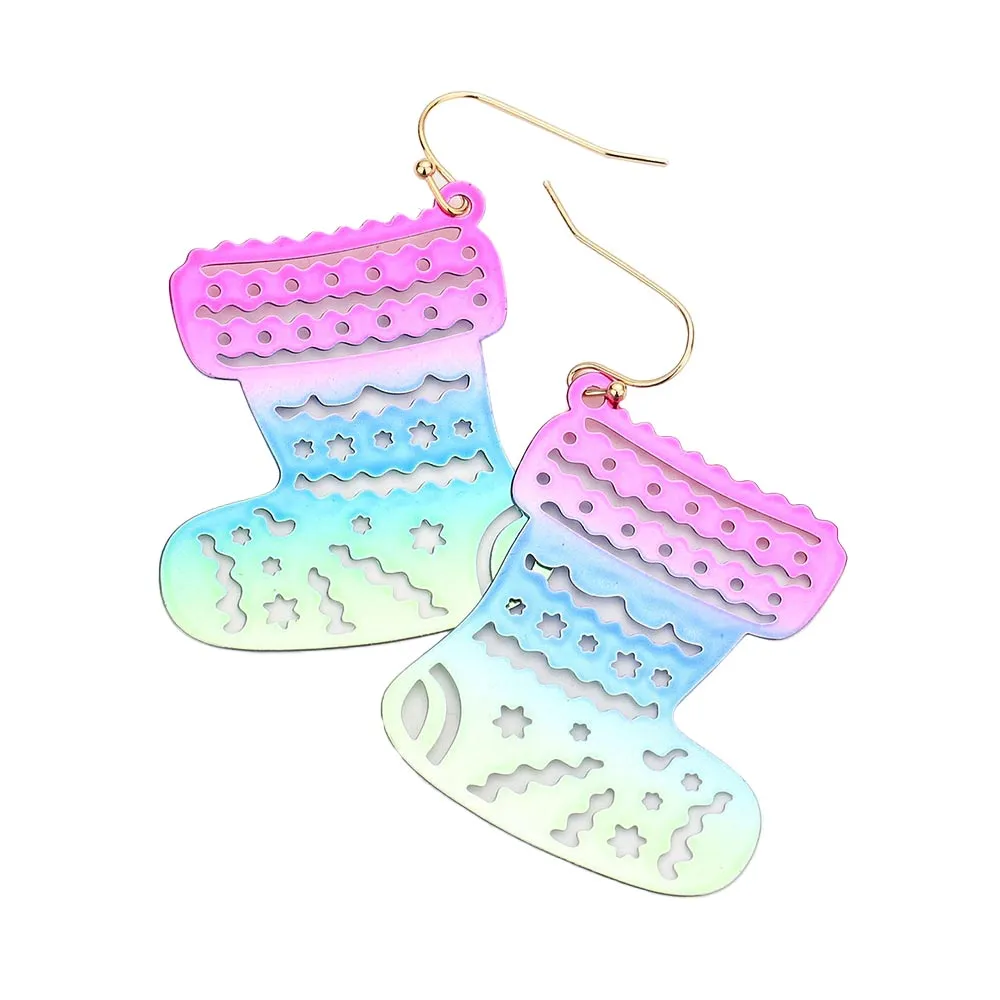 Christmas Socks Metal Cutout Dangle Earrings