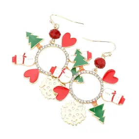 Christmas Theme Charm Open Circle Dangle Earrings