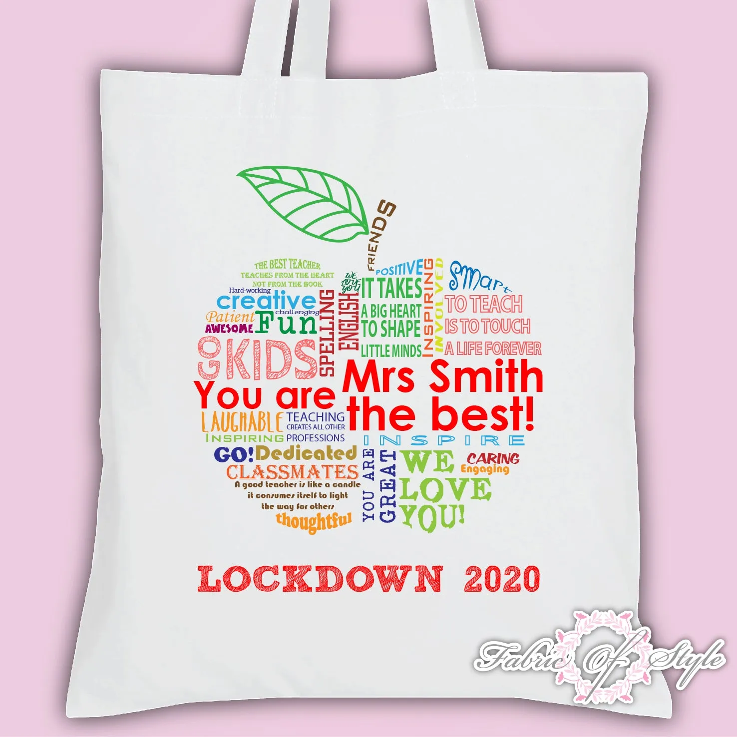 Copy of PERSONALISED Lockdown 2020 Tote Bag Thank You Teacher School Gift  Apple Design White