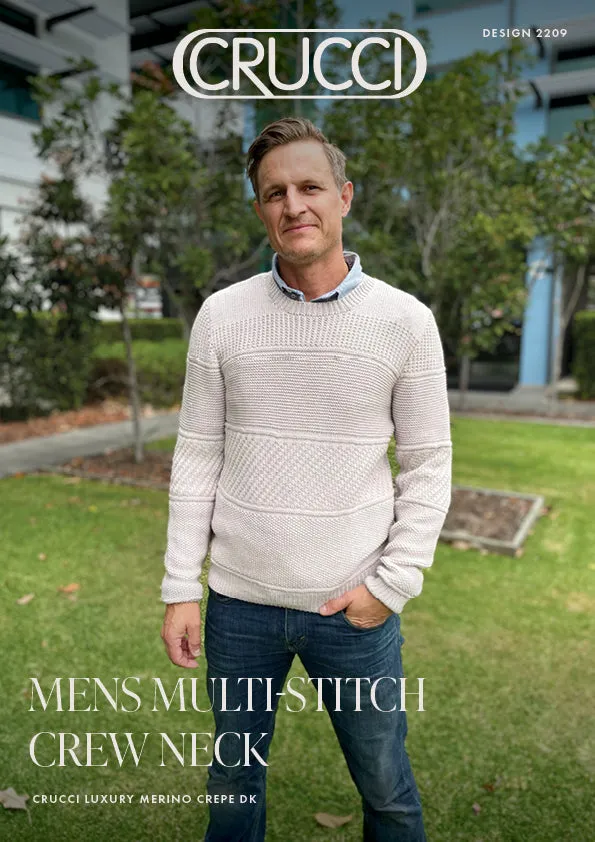 Crucci Mens Multi Stitch Crew Neck Sweater 8ply Knitting Pattern #2209