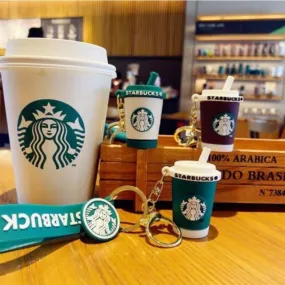 Cute Coffee Cup Keychain With Bag charm and Strap ( Choose from Drop Down Menu)